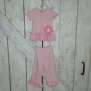 Mud Pie pink flower set 2T/3T